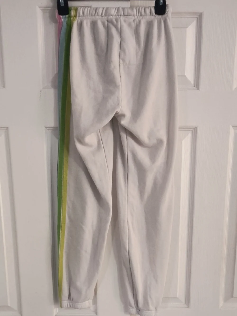 Aviator Nation 5 Stripe Sweatpants in White Pastel Rainbow Stripes Size XS - Picture 3 of 5